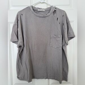 Free People Distressed Gray Short Sleeve Tee
